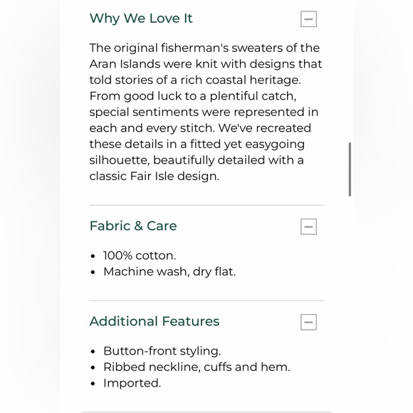 L.L Bean NWT Signature Cotton Fisherman Sweater, Short Cardigan Fair Isle Small - Picture 8 of 9